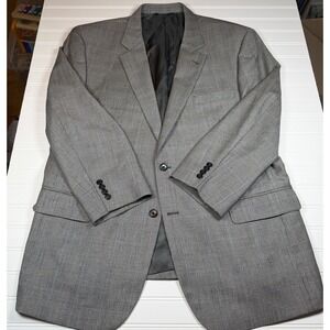Jos A Bank Glen Plaid Blazer 48R Grey Black Blue Signature Collection 100% Wool